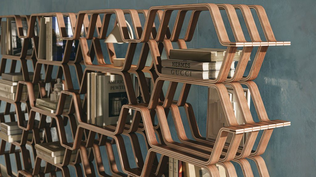 3D Furniture Rendering of Modern Bookshelf