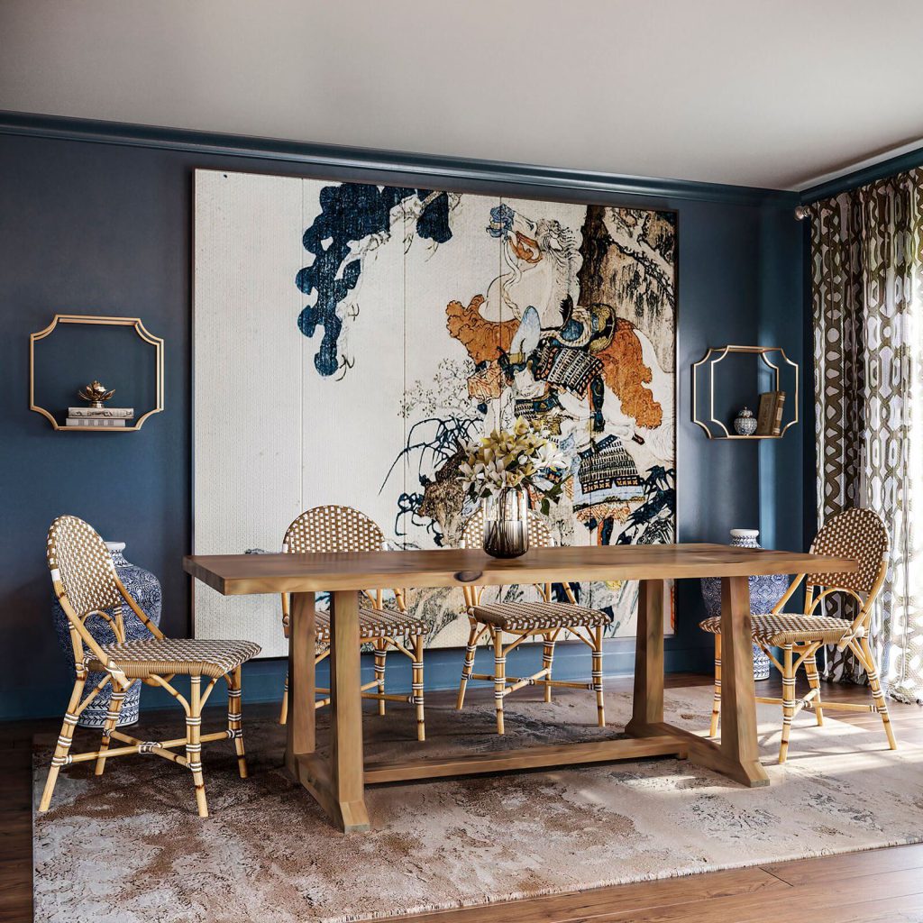 3D Interior Visualization of Dining Room with Custom Furniture