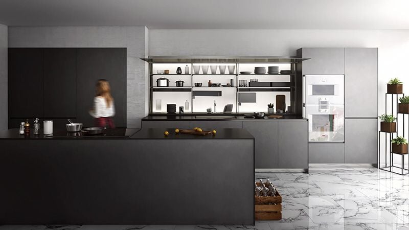 3D Render of a Black Kitchen