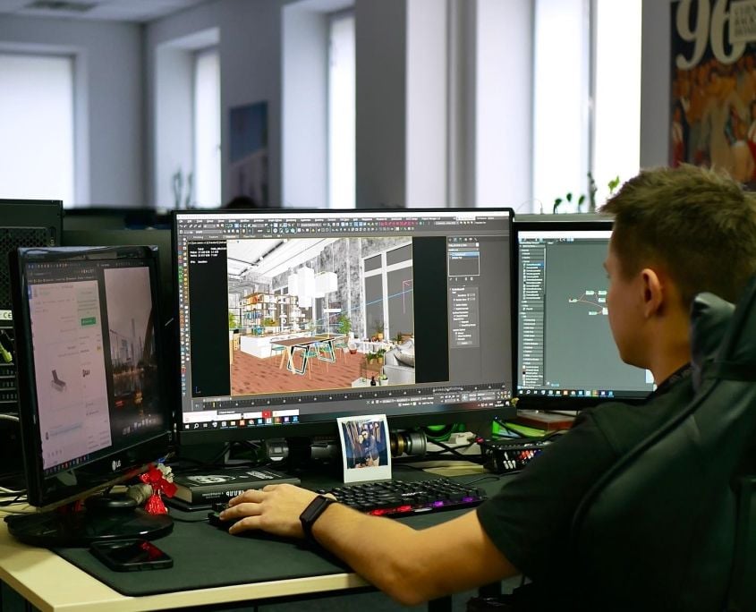 product rendering artist setting up composition and camera angles