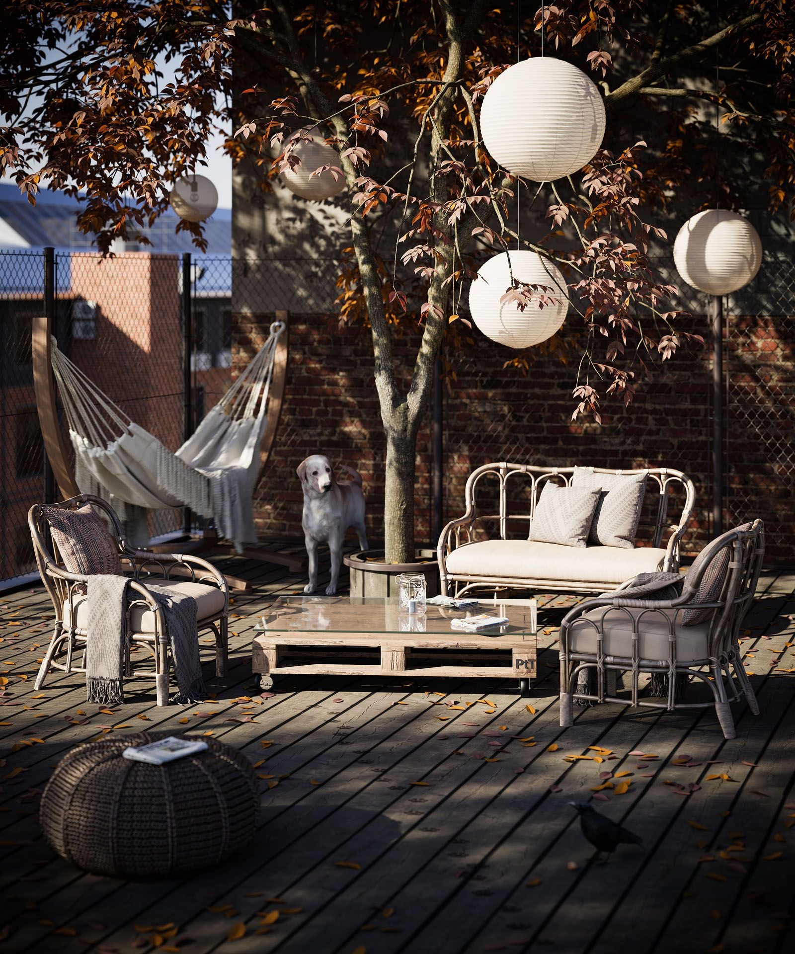 3D rendering creative freedom — terrace furniture outdoor scene