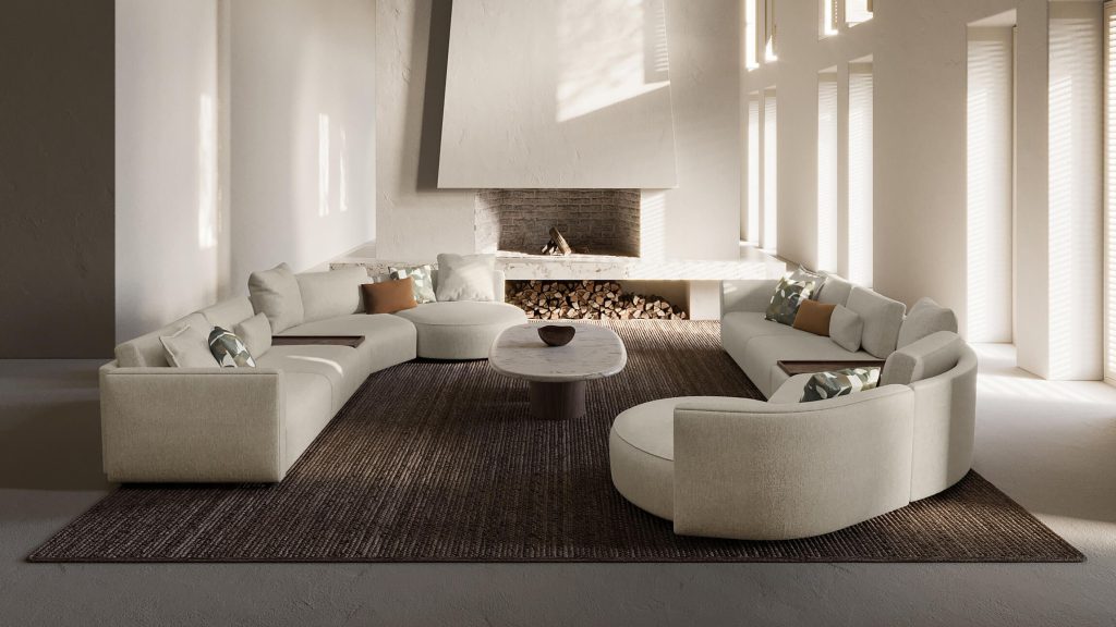 3D Interior Visualization of trendy Living Room with Custom fittings