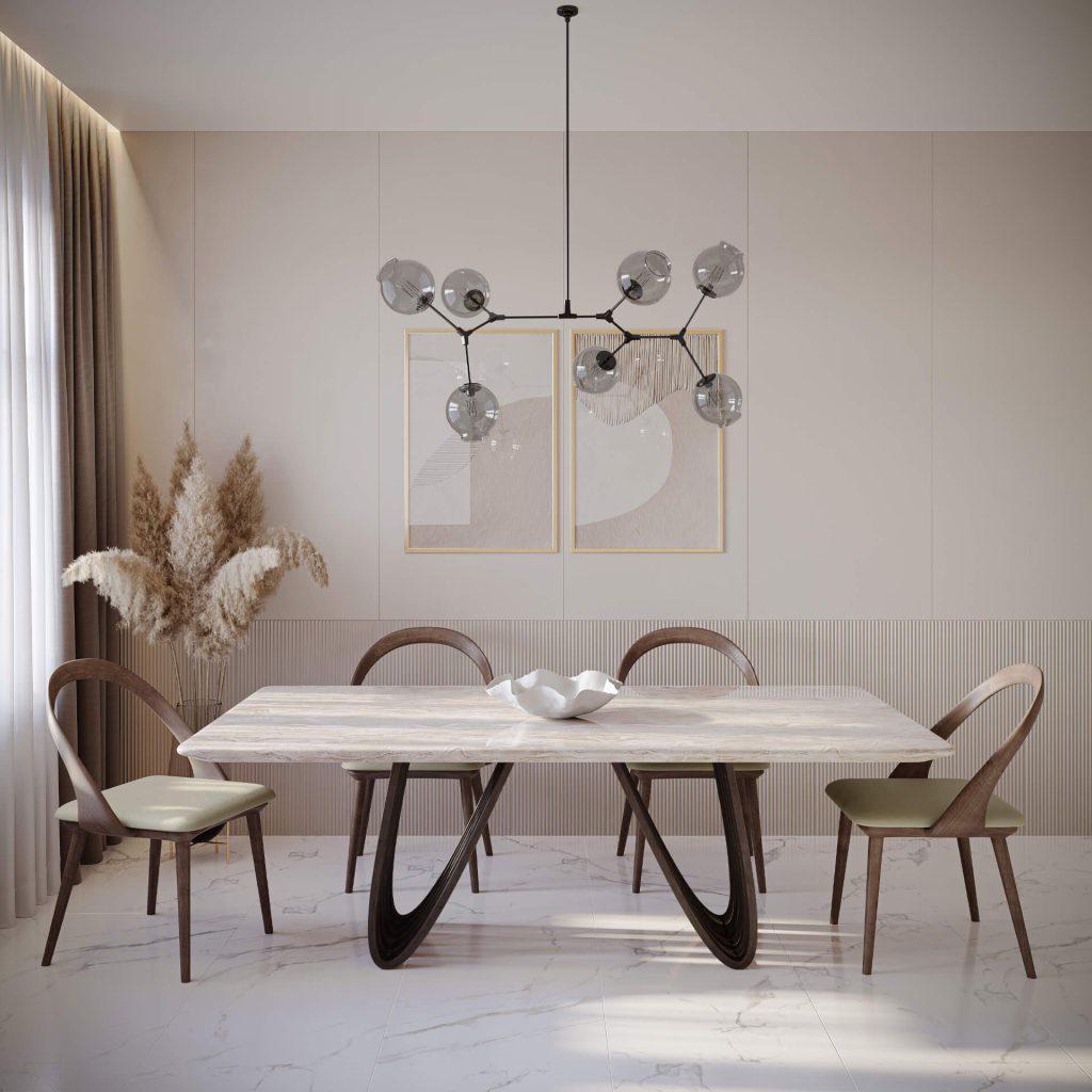 3D Interior Visualization of trendy Dining Room with Custom fittings
