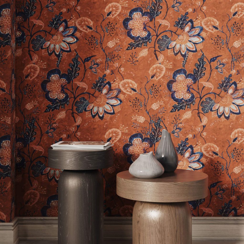 3D Furniture Rendering and Visualization with Floral Wallpaper