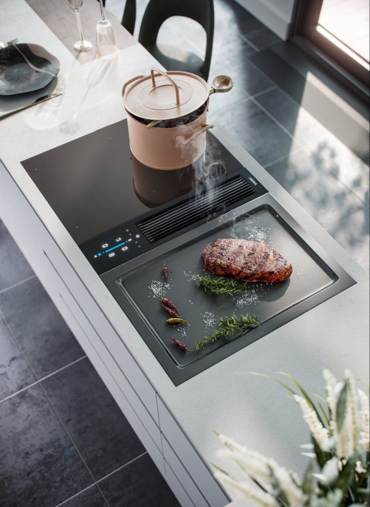3D Kitchen Interior Rendering with Modern Cooktop