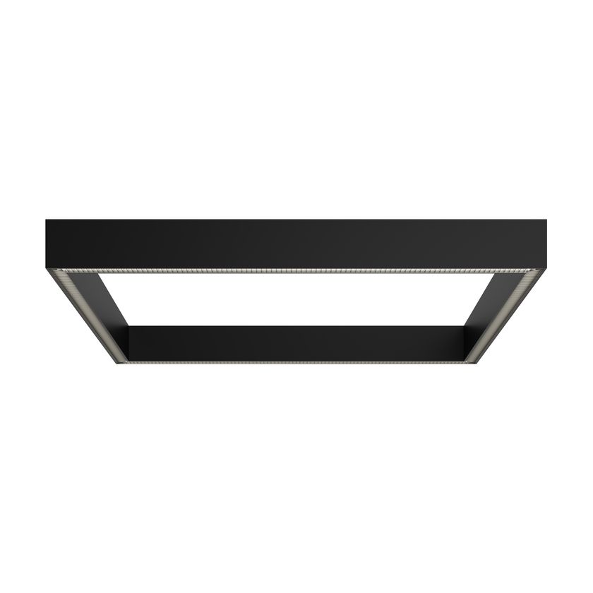 A black square LED fixture shown in a front product angle 3D rendering for lighting products