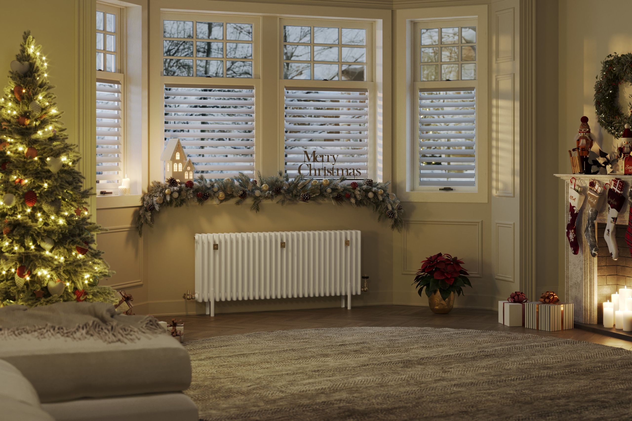 Electric Radiator in a Christmas Living Room Visualization