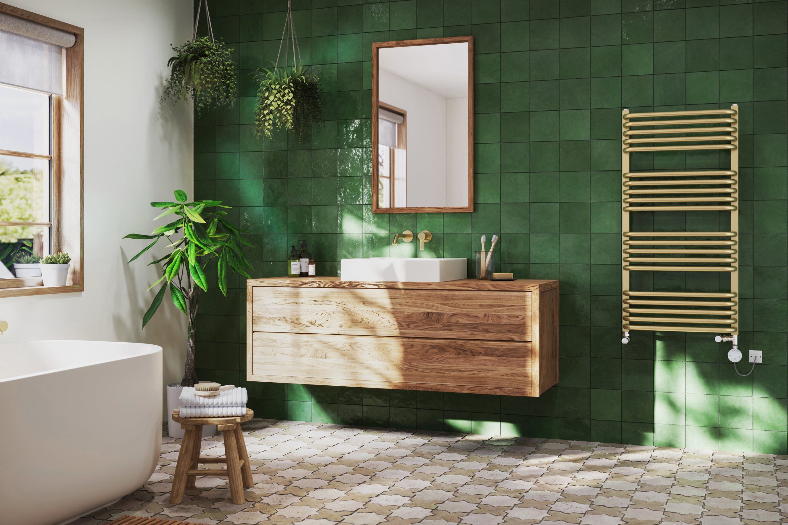 Radiator in a Green Bathroom Lifestyle Visualization