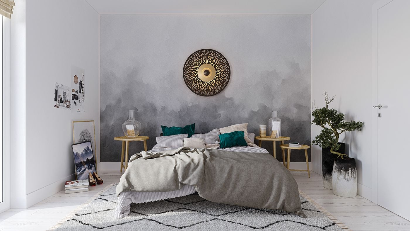 CVL Luminaires table lamp in a bedroom, 3D rendering