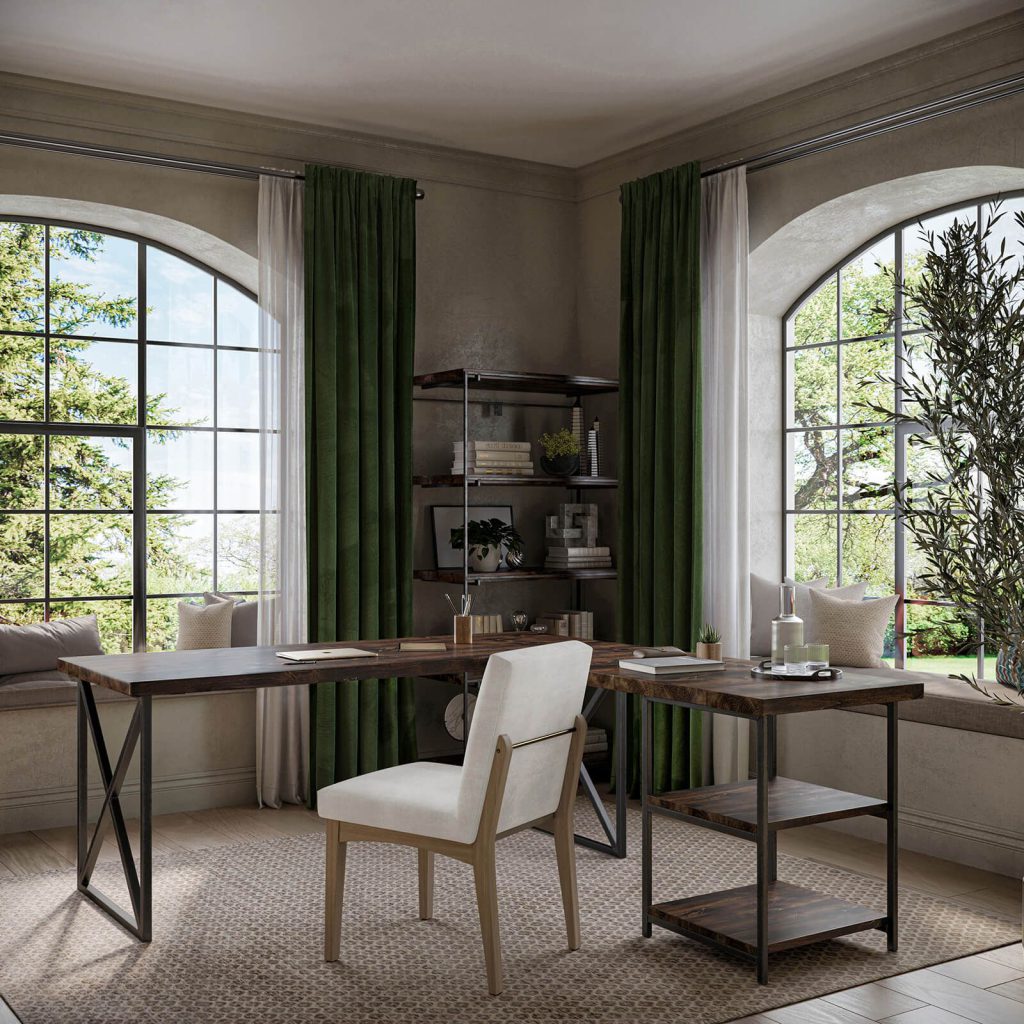 3D Interior Visualization of Modern Office Space with Custom Furniture