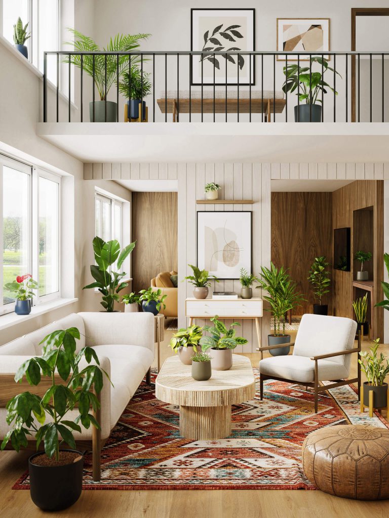 3D Interior Visualization of Modern Living Room with Furniture
