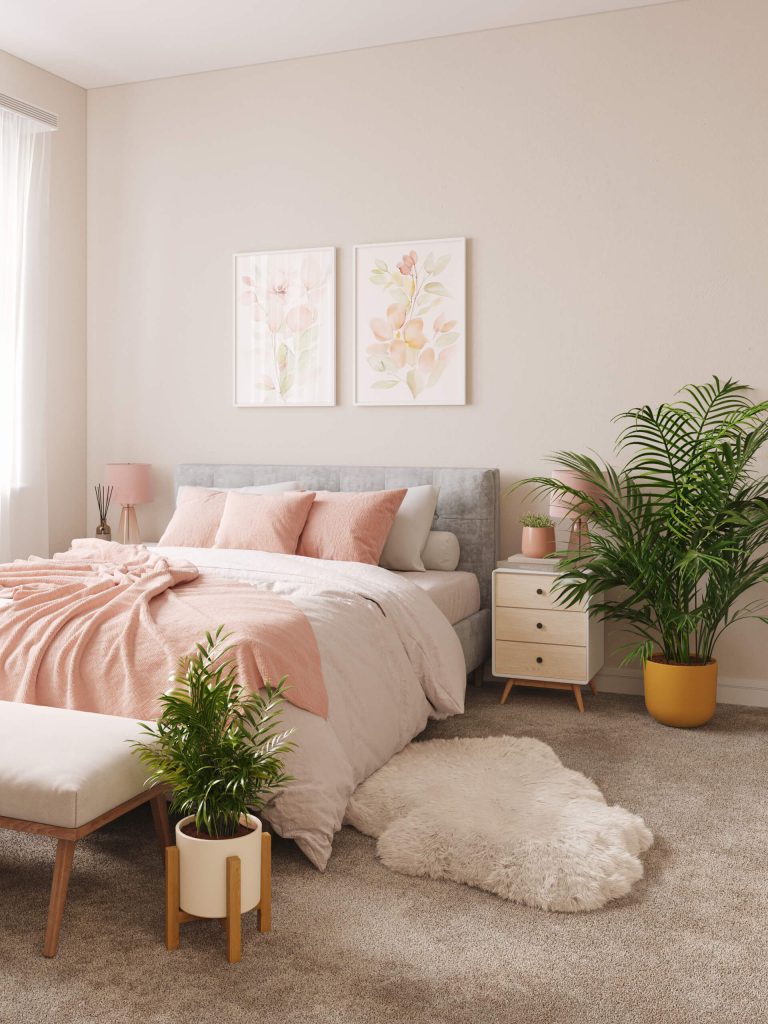 3D Interior Visualization of a Modern Bedroom with fittings Rendering