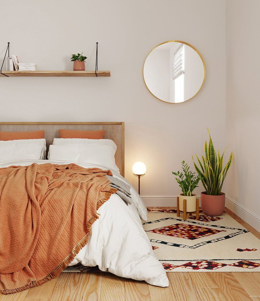 3D Interior Visualization of a trendy Bedroom with Realistic fittings Rendering