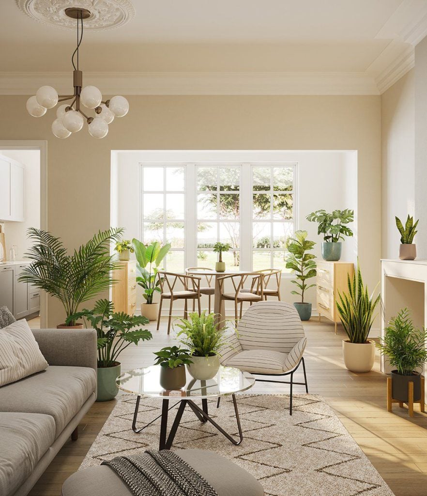 3D Interior Visualization of Modern Living Room with Furniture Rendering