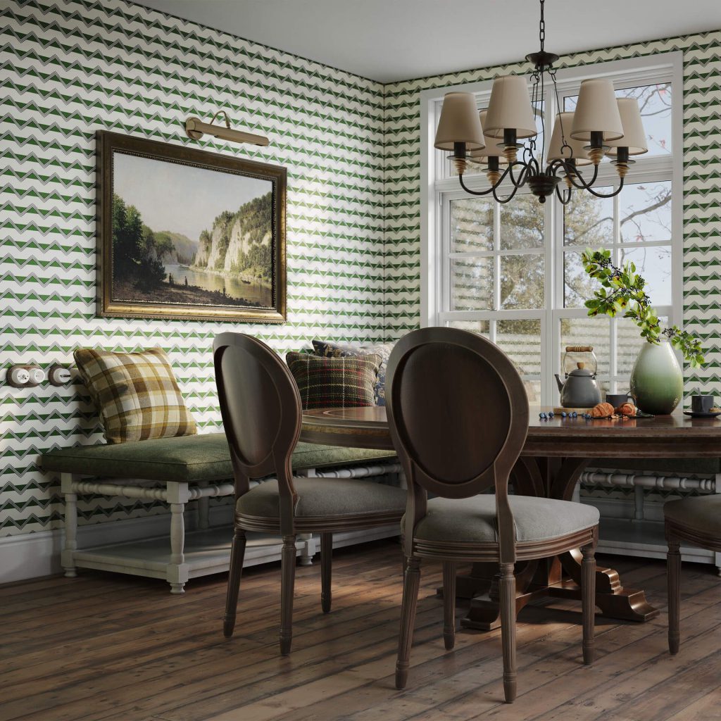 3D Interior Visualization of a Dining Room with Realistic Furniture Rendering