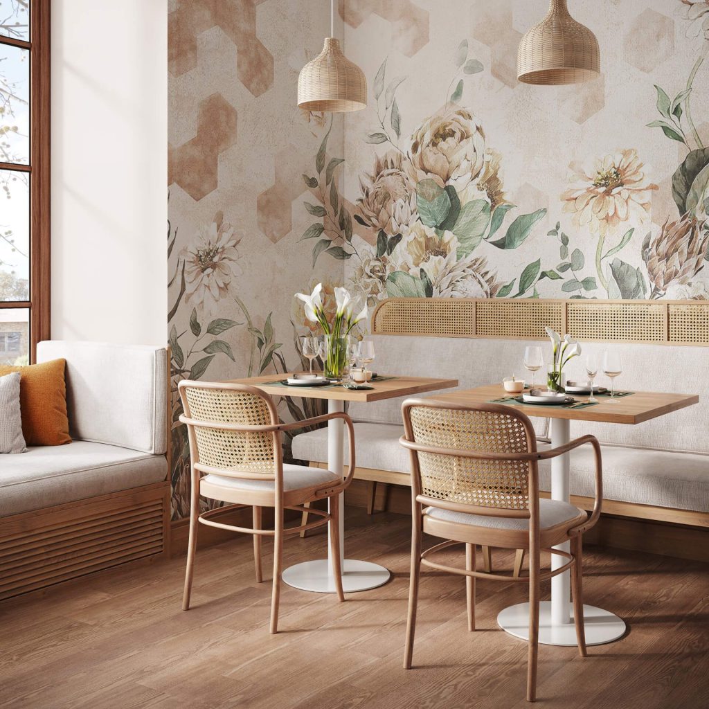 3D Interior Visualization of a Cozy Dining Space with Custom Furniture