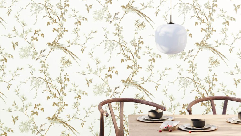 Wallcovering 3D Rendering with Realistic Furniture