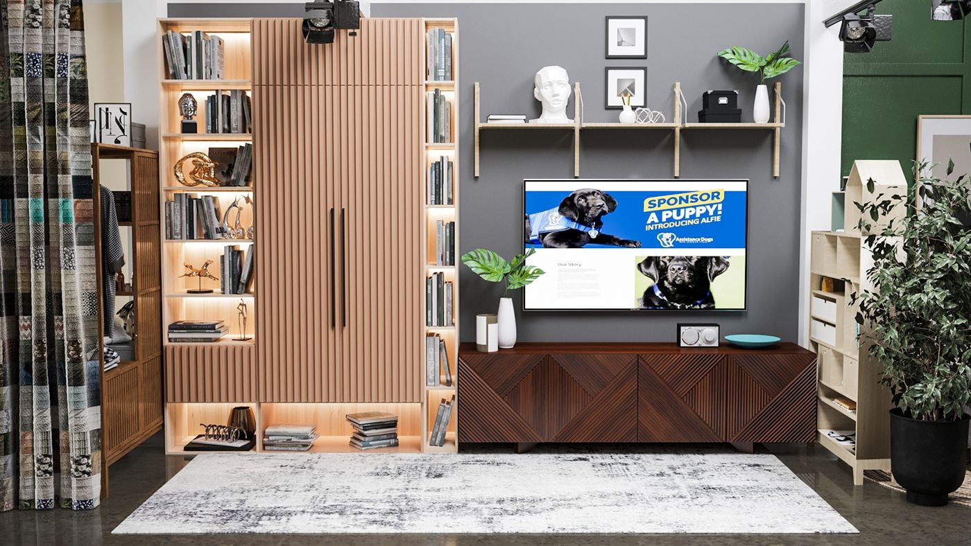 Lifestyle Render of a Shelving and Cabinetry Zone in a Furniture Store