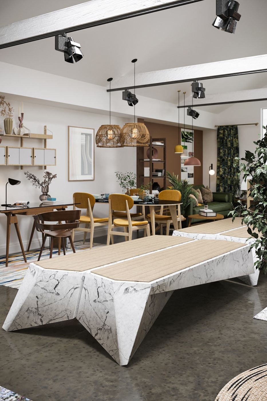 Lifestyle Rendering of a Tables and Chairs Zone in a Furniture Store