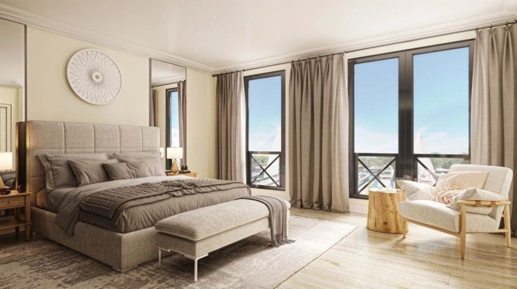 3D Interior Rendering of Modern Bedroom with Realistic Furniture