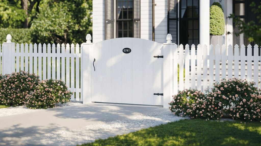 3D Exterior Visualization of a White Picket Fence with Garden