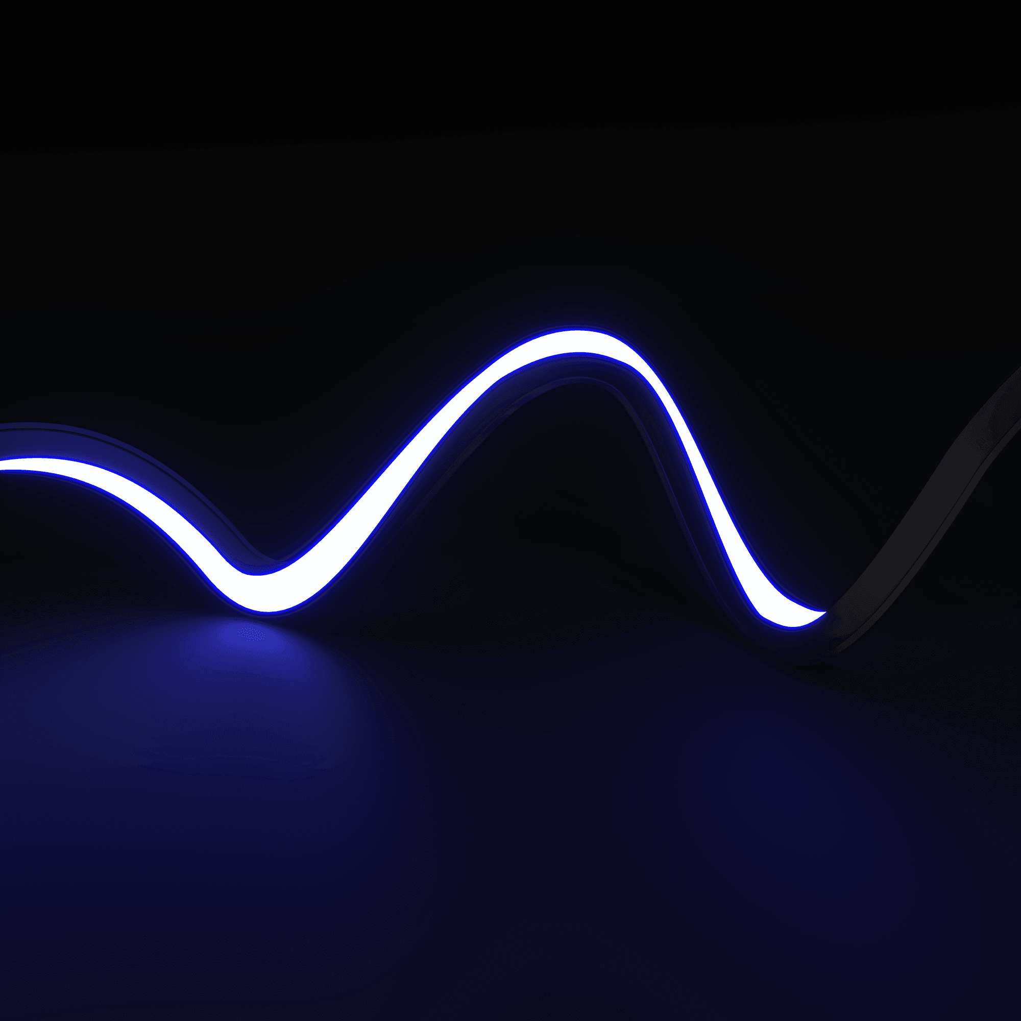 3D rendering for lighting illustrating a blue flexible light line shaped into a soft wave