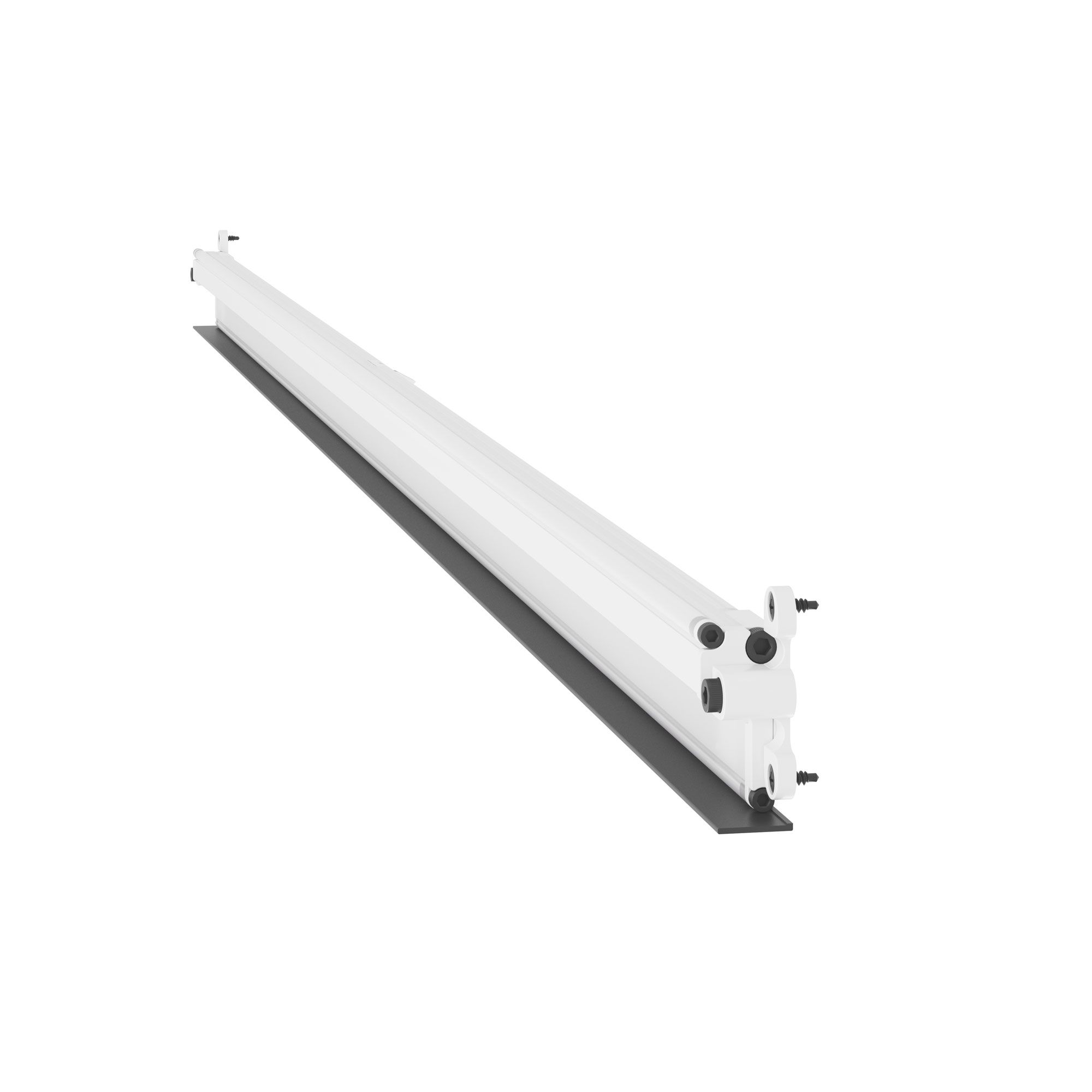 An industrial LED linear fixture shown in an angled view 3D rendering for lighting products