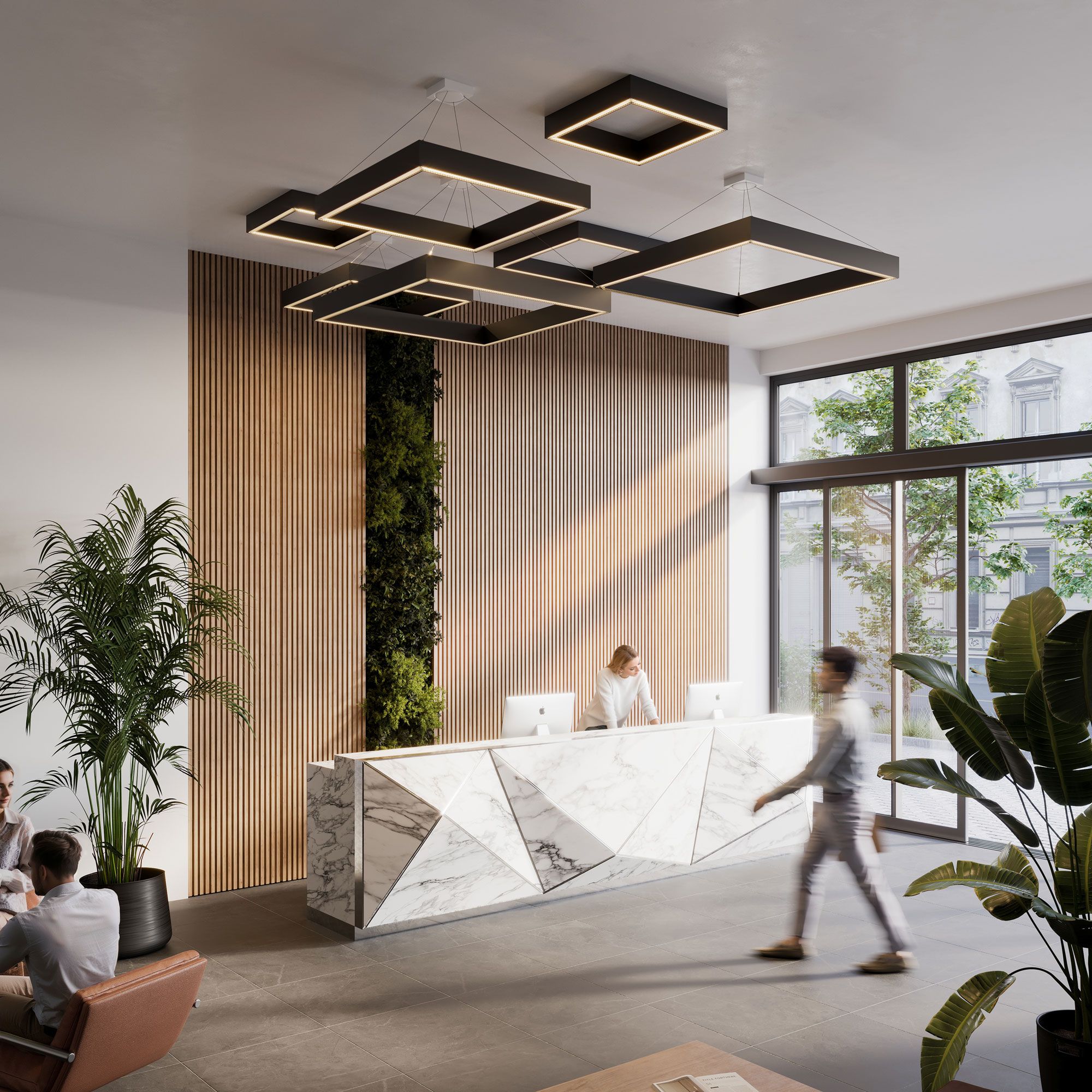 LED Lighting 3D Rendering for a Modern Reception Hall