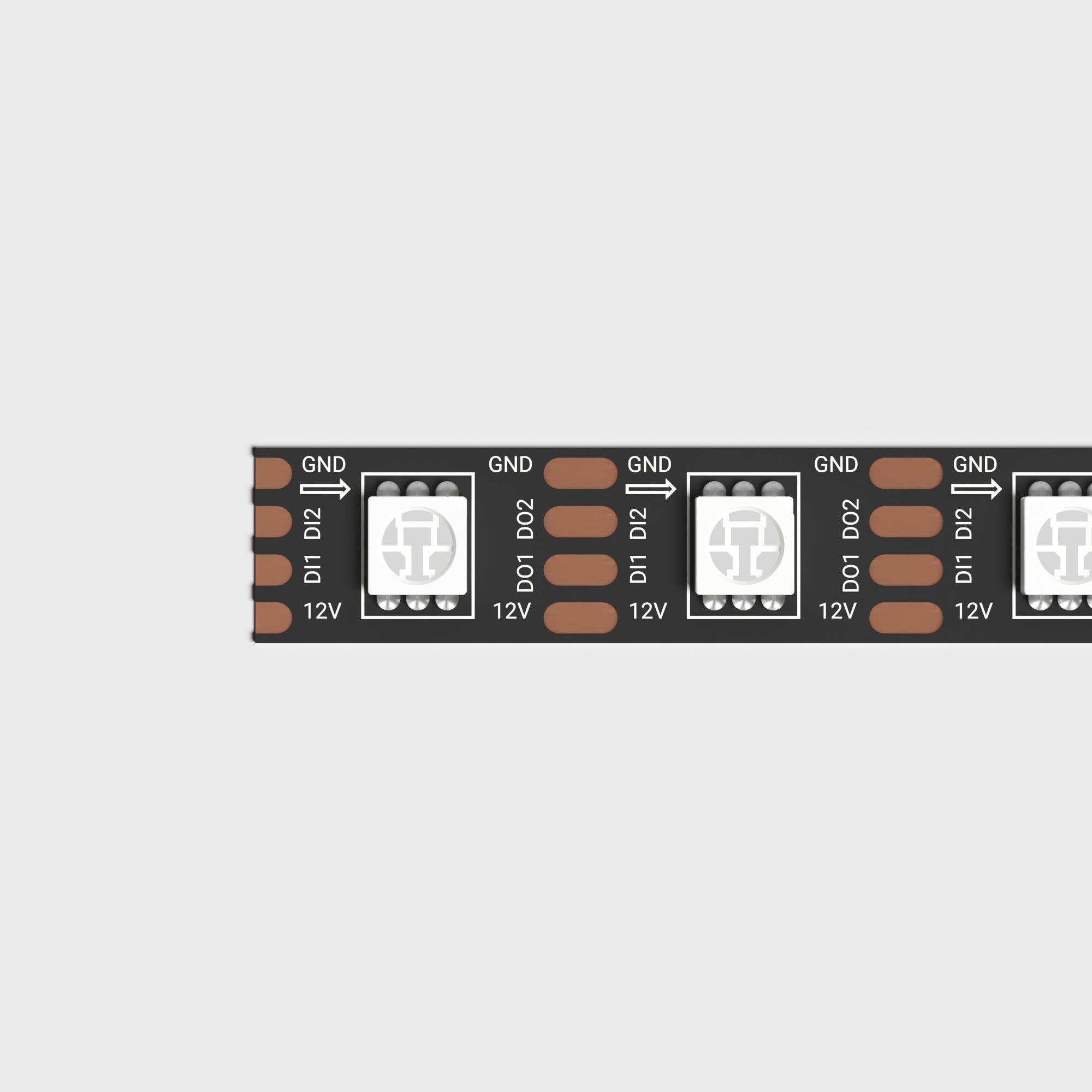 3D rendering for lighting showing a diode tape circuit on neutral background