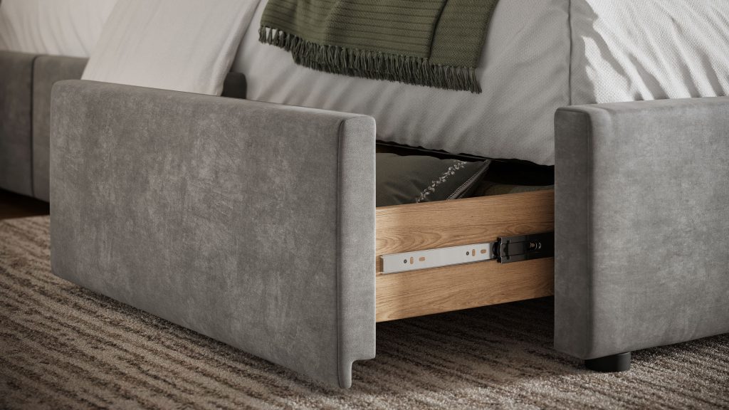 3D Furniture Rendering of a Modern Bed with Storage