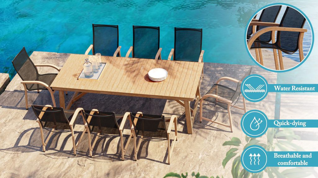 3D Furniture Rendering of Outdoor Dining Set by the Pool