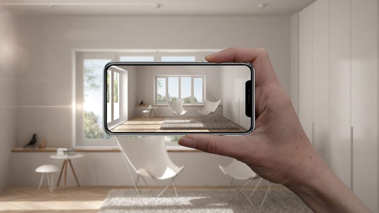 AR 3D models for furniture — person using app to choose home furnishings in augmented reality