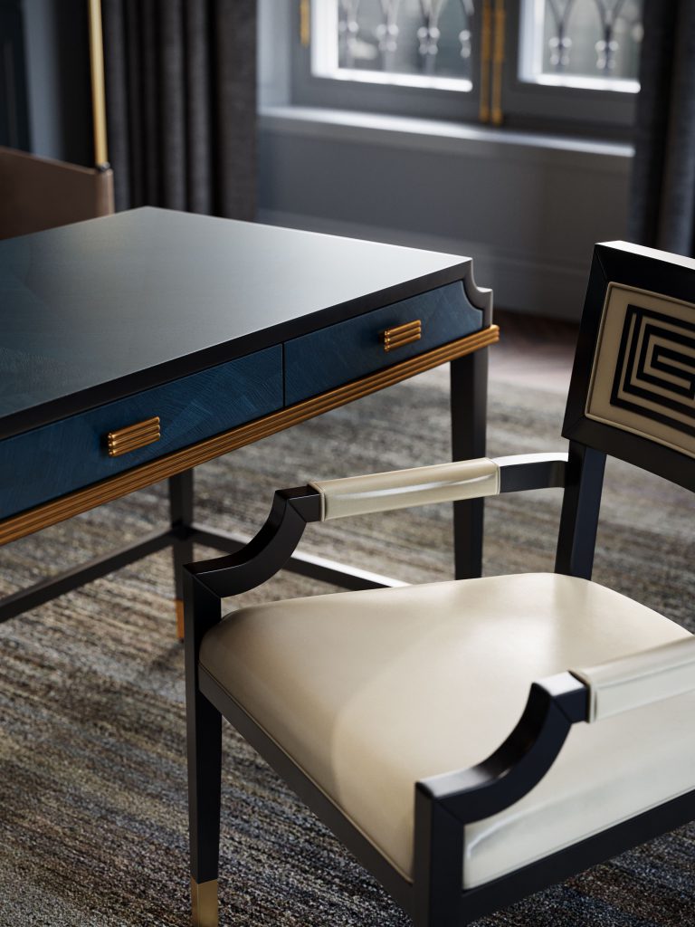 3D Rendering of an Art Deco Desk Chair in a Study
