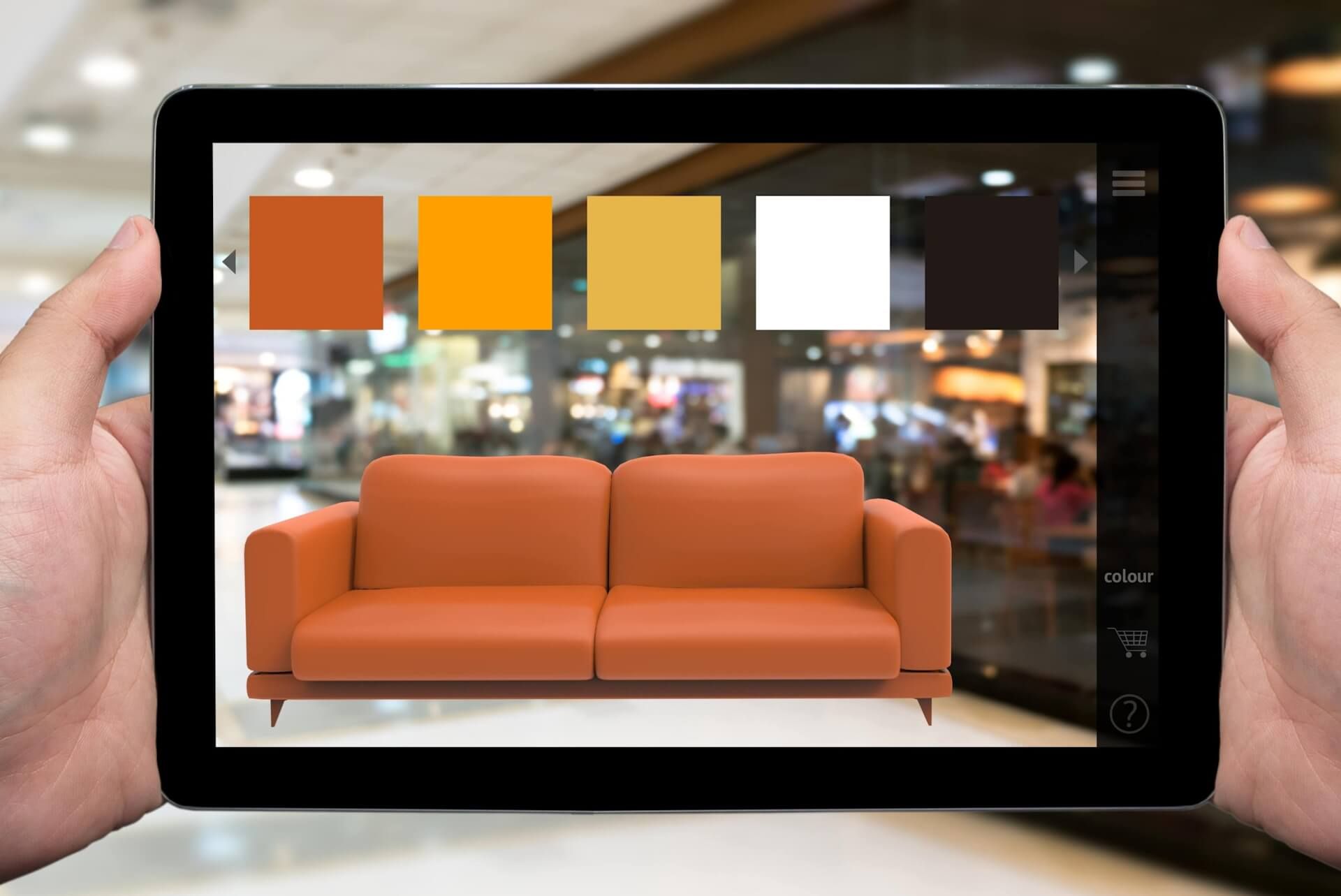 Furniture AR app on mobile: browsing sofa with ARKit-powered view-in-room feature