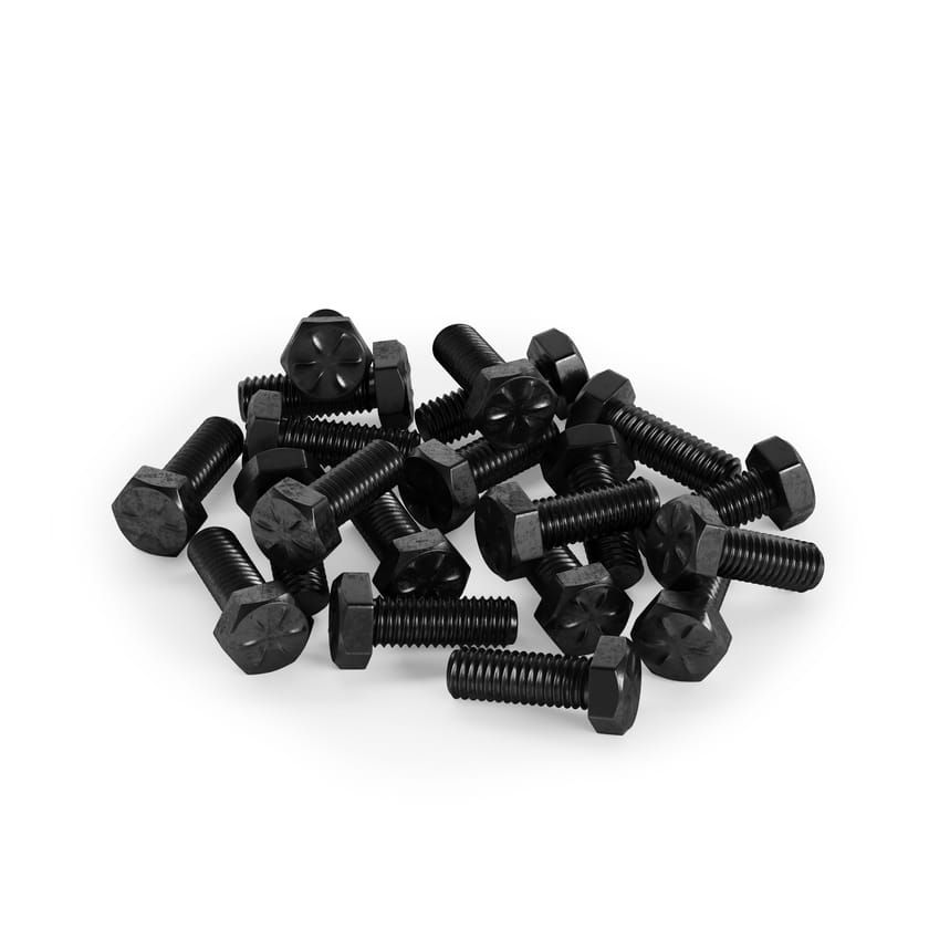Automotive 3D rendering close-up of wheel black screws