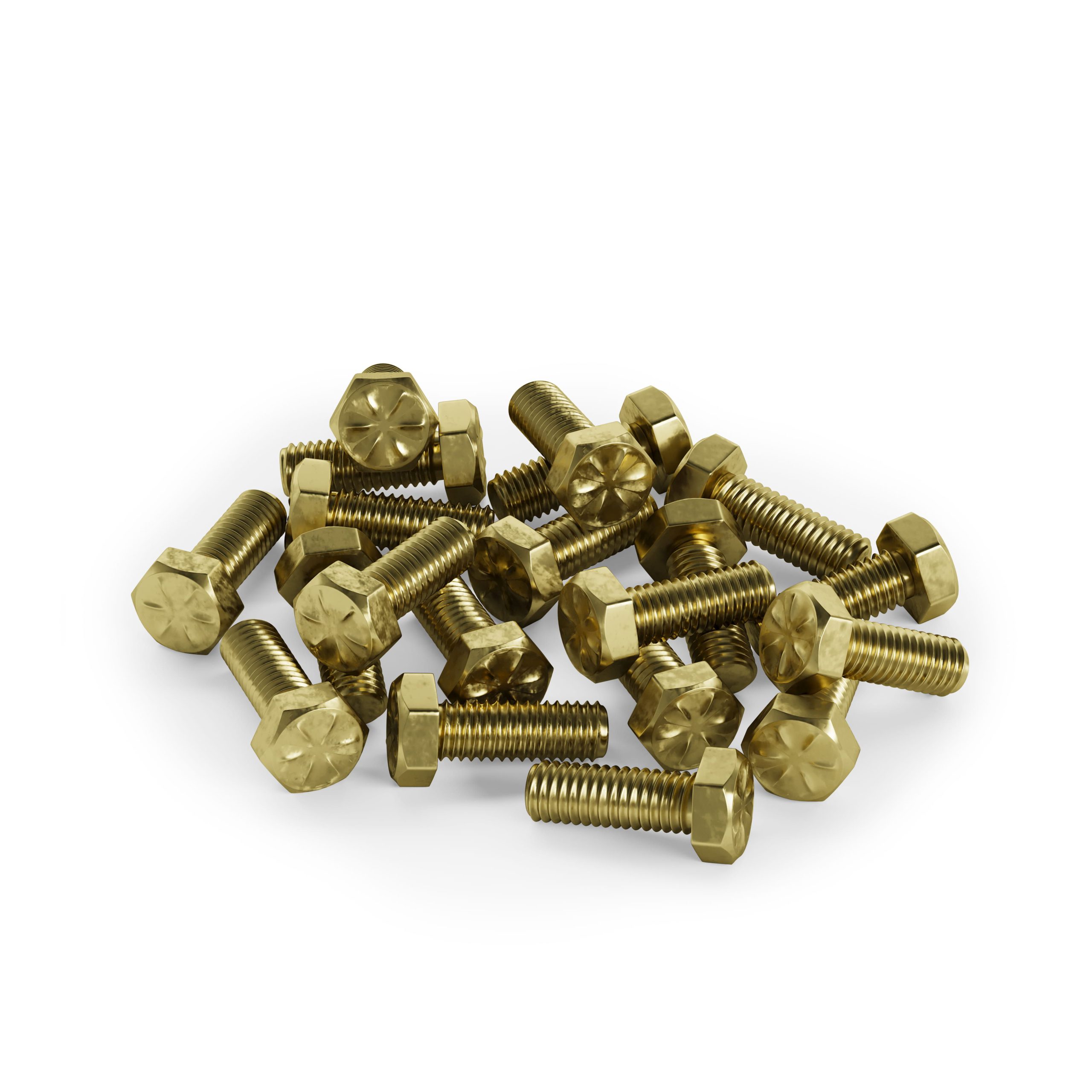 Automotive 3D rendering close-up of wheel gold screws