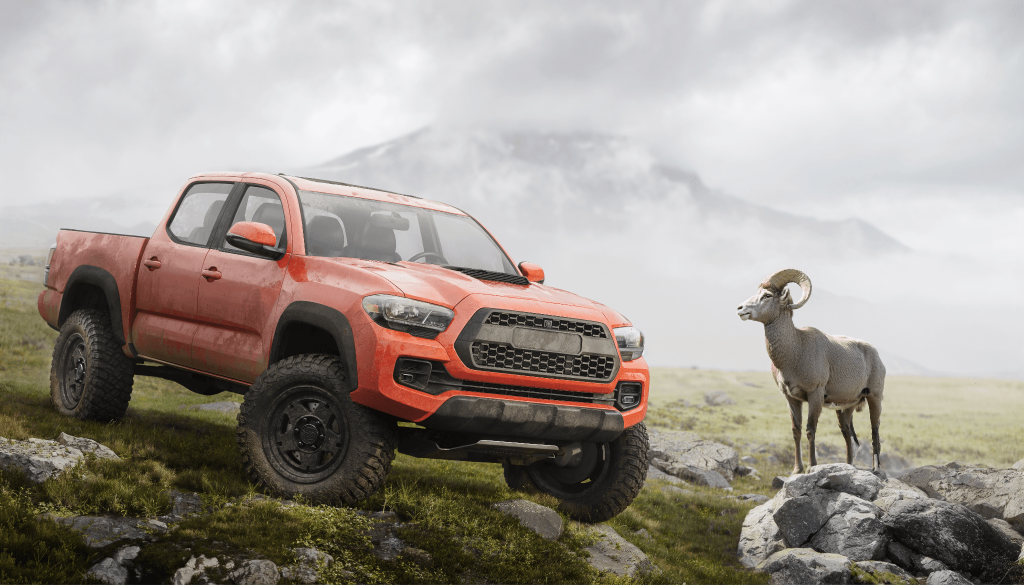 WheelTech GP wheel on SUV in mountain environment — automotive 3D rendering lifestyle shot