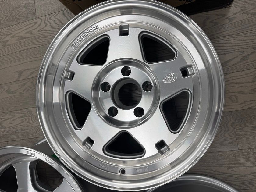 Close-up reference of wheel disc structure and spokes