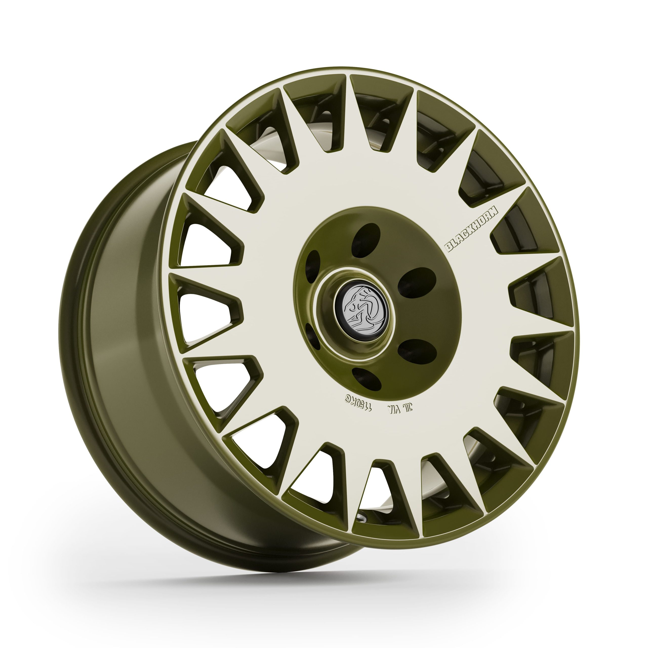 Automotive 3D rendering of WheelTech GP performance wheel — studio hero view