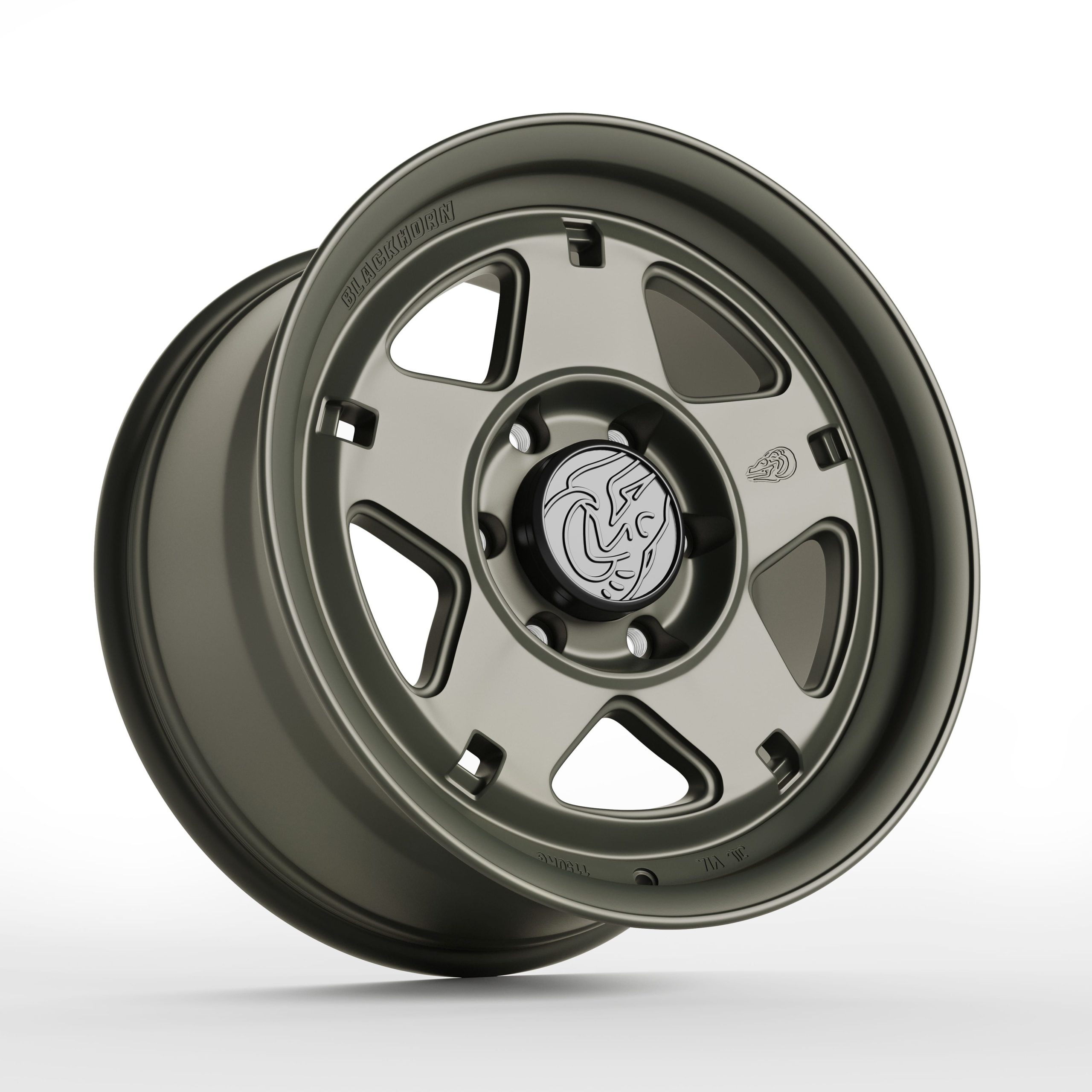 Automotive 3D rendering highlighting wheel design — studio view