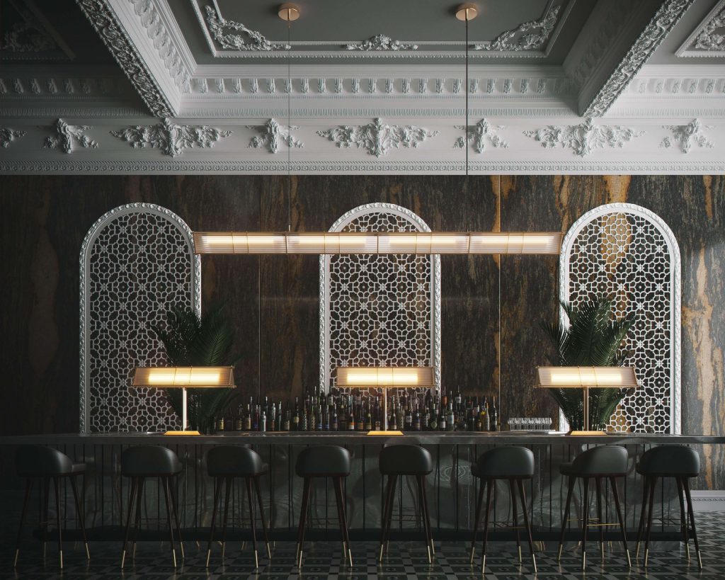 3D Interior Visualization of Luxurious Bar Setting