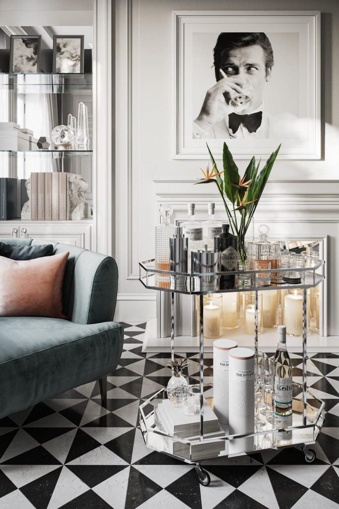 3D Interior Visualization of a Luxurious Living Room with Realistic Furniture Rendering