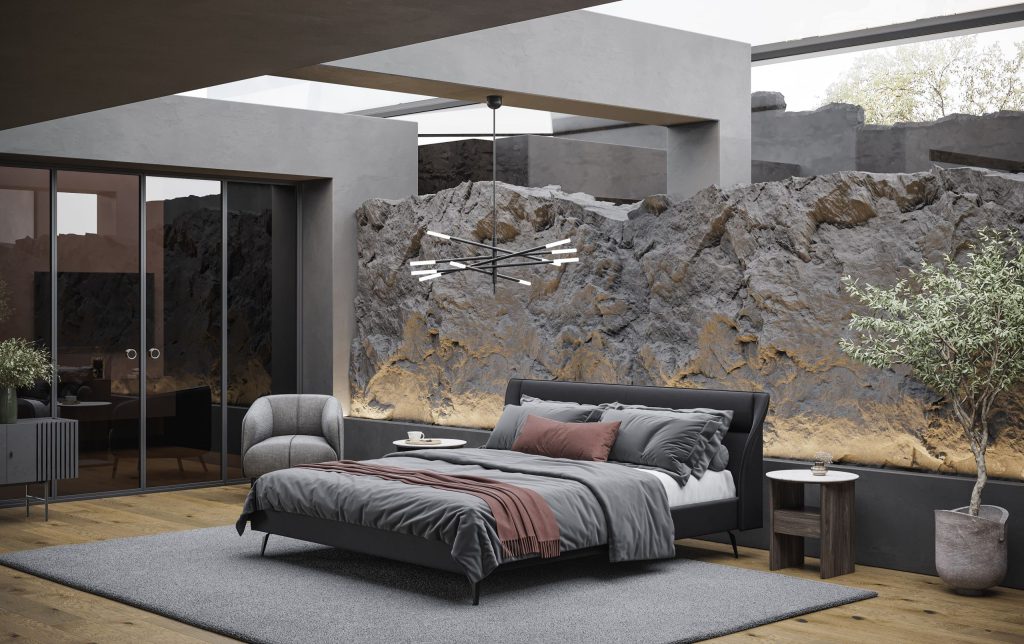 3D Interior Visualization of Modern Bedroom with Realistic Furniture Rendering