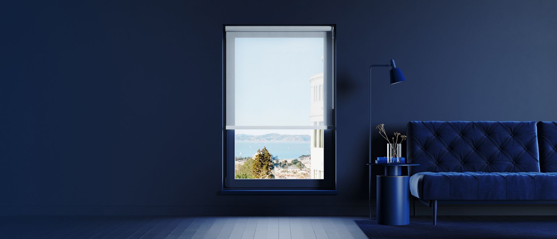 Dark Blue Lifestyle 3D Rendering for Blinds