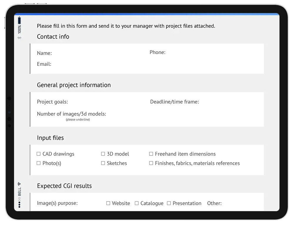 Brief for 3D rendering task with project information