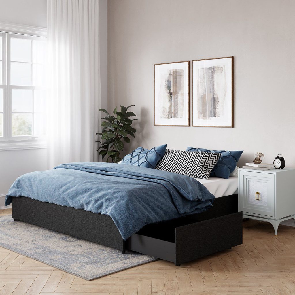 3D Interior Visualization of trendy Bedroom with fittings Rendering
