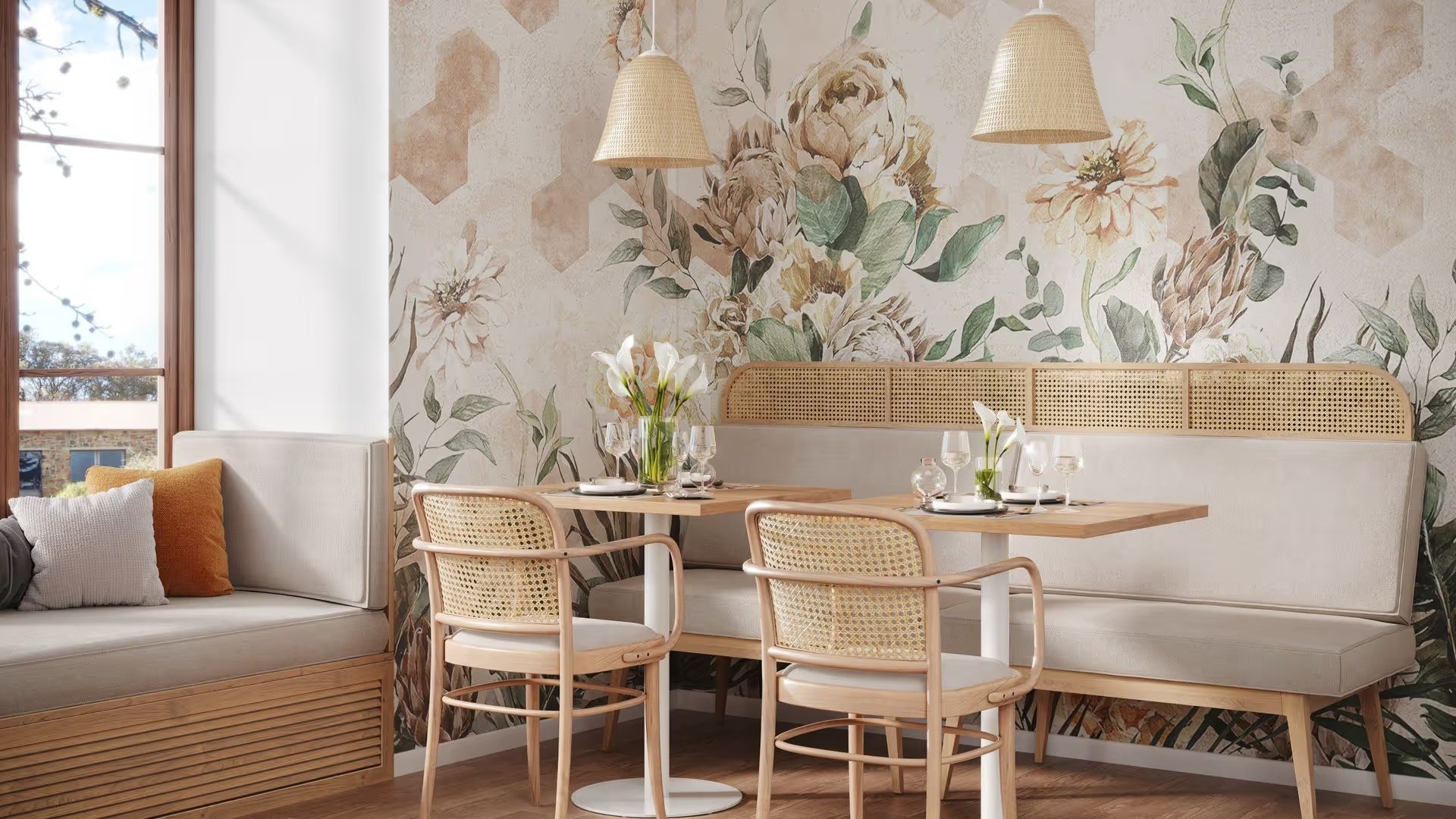 CG Render of Interior Design with Floral Accents