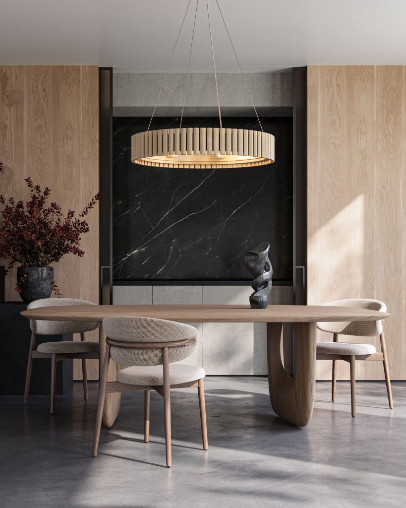 3D Rendering of a Chandelier in a Modern Dining Room