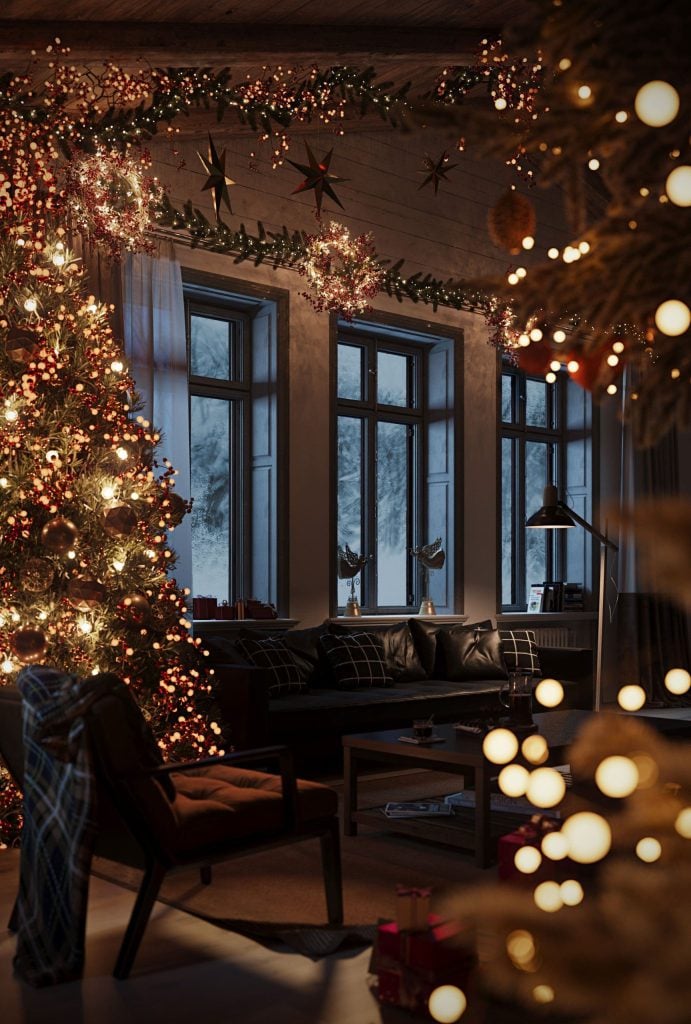3D Interior Visualization of a Festive Living Room