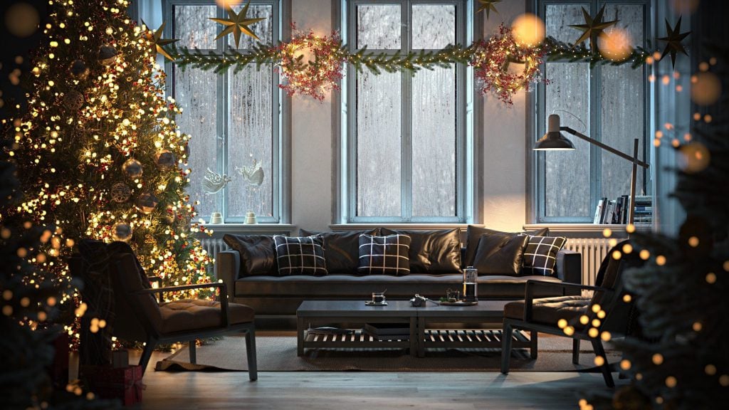 3D Interior Visualization of a Festive Living Room